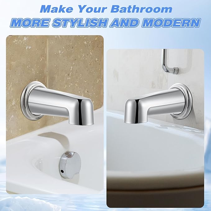 Dreyoo 7 Inch Tub Spout (Universal Fits 1/2" Copper Pipe, 1/2" IPS and 3/4" IPS), Bathroom Bathtub Faucet with Adapters and Hex Wrench(Chrome,Without Diverter)