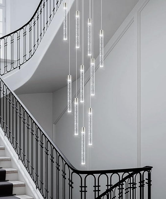 10-Light Long Large Modern Led Crystal Chandeliers Modern Spiral Chandeliers High Ceilings Chandelier for Staircase Foyer Chrome