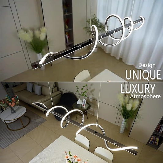 Modern Led Pendant Light for Kitchen Island Lighting 47.24" Black Modern Chandelier Dining Room Lighting Fixture Over Table Dimmable Ceiling Pendant Lights Creative Snake-Shaped Twist Design