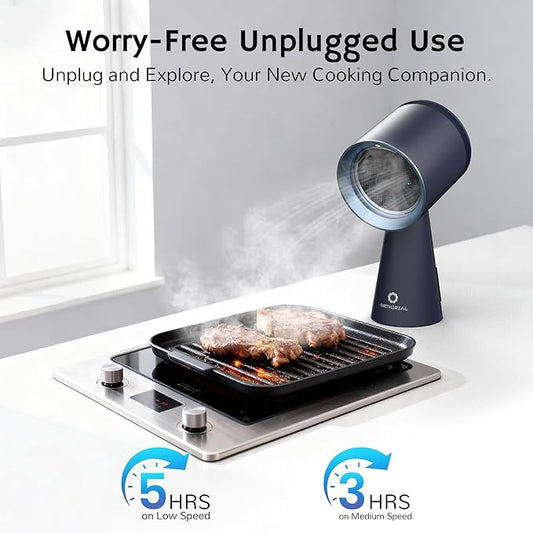 AIRTHEREAL Portable Range Hood with Rechargeable Battery, 3-Speed Suction Desktop Exhaust Fan, Tabletop Smoke Extractor for Indoor BBQ, Hibachi, RV, Apartment, and Dorm, RH180B Blue