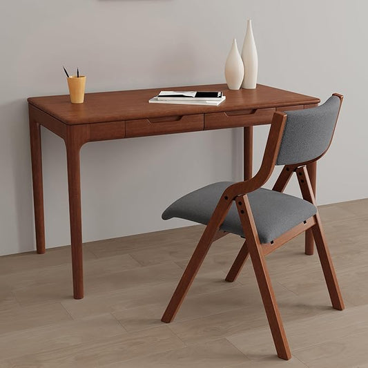 Ball & Cast Upholstered Folding Dining Chairs Set of 2, Foldable Wooden Chair 2-Pack, Portable Office-Chair for Kitchen Outdoor Activity, Easy Carry & Storage, Cherry+Dark Grey