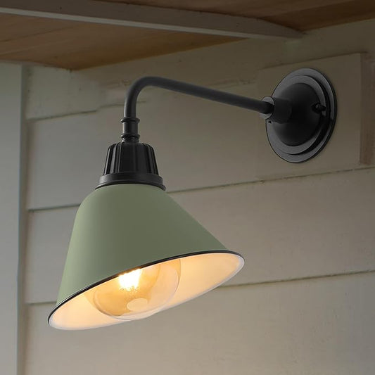 JONATHAN Y 9.63" Matte Olive Green/Black Farmhouse Outdoor Sconce, Industrial LED Wall Light, Gooseneck Arm Barn Lamp with Metal Bell Shade for Porch, Patio, Kitchen, LED Bulb Included (JYL7612I)