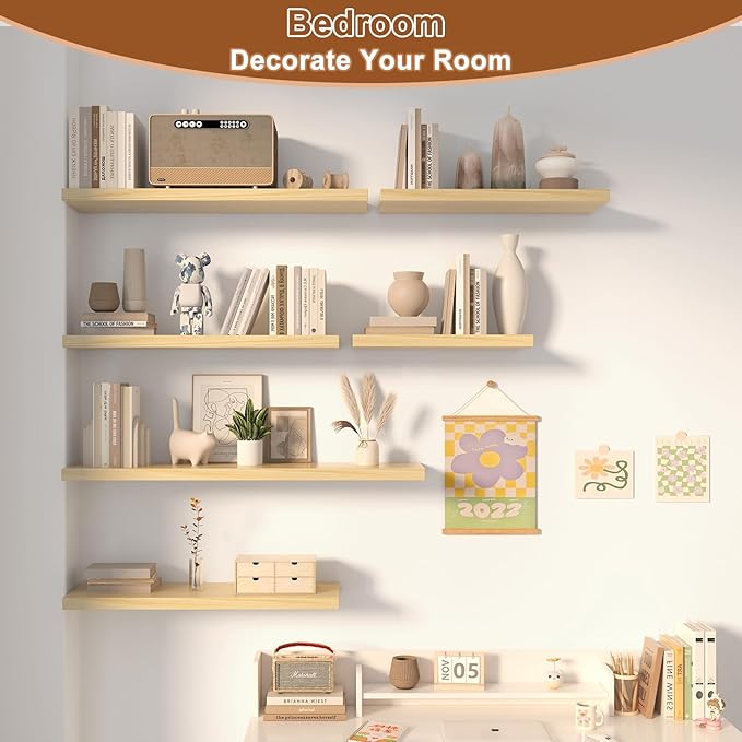 12 Inch Deep Floating Shelves for Wall 2 Pack Floating Shelfs Large Storage Space Wall Decor Display Shelf for Bathroom Living Room Bedroom Kitchen 40" W x 12" D x 1.2" H Natural Wood