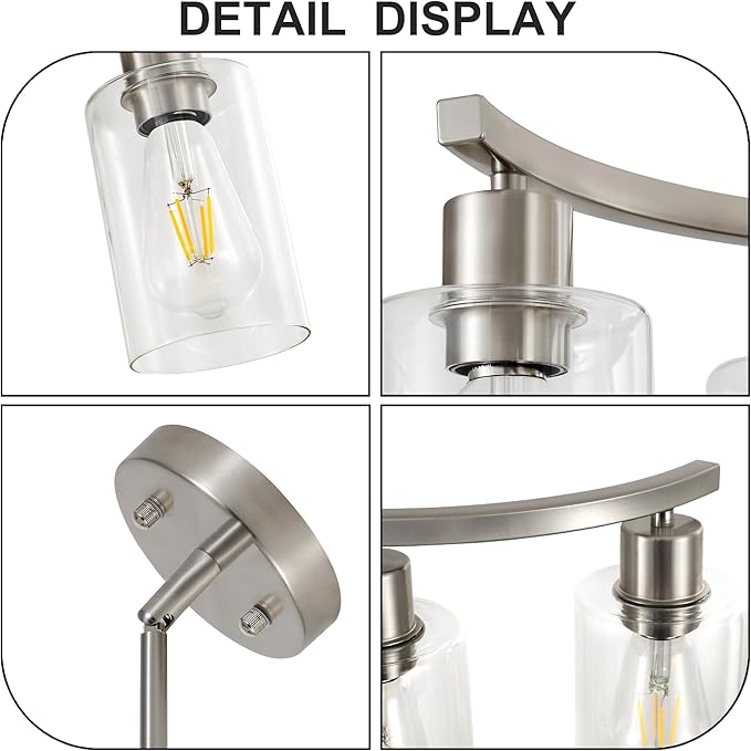 3 Light Brushed Nickel Dining Room Light Fixture,Modern Kitchen Chandeliers Over Table,Adjustable Height Industrial Hanging Pendant Lights for Kitchen Island with Glass Shade