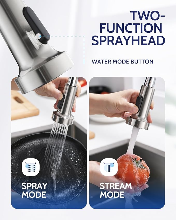 LUFEIDRA Stainless Steel Kitchen Faucet with Sprayer-High Arc Dual Function Brushed Nickel Sink Faucet, Commercial Single Handle One Hole Spring Faucet for RV Farmhouse Camper Laundry Bar Sink
