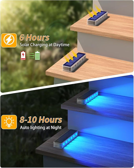 DetarZinLED Blue Solar Lights for Outside,8 Pack Solar Deck Lights Outdoor Waterproof LED,Blue Step Light for Outside,Dock Light Solar Powered Waterproof for Deck,Steps,Dock,Driveway,Stair,Path