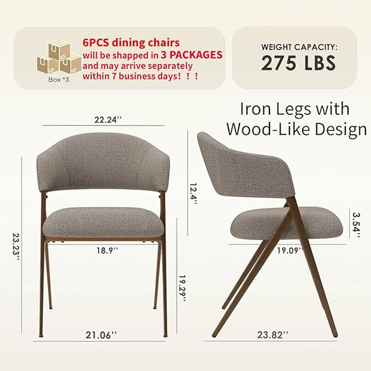 COLAMY Dining Chairs Set of 6, Modern Fabric Upholstered Dining Room Kitchen Side Chairs with Iron Legs, Open Back and Padded Seat, for Living Room/Restaurant/Cafe, Taupe
