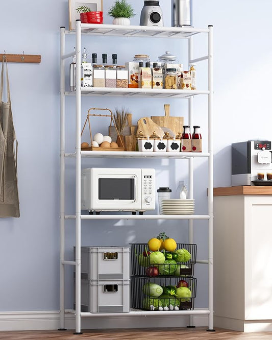Sakugi Storage Shelves - 5 Tier Shelf Organizer, Heavy Duty Garage Shelving Unit with Leveling Feet, Stable Metal Shelves Organizer for Pantry, Kitchen and Closet, 33.0" W x 12.6" D x 72.0" H, White