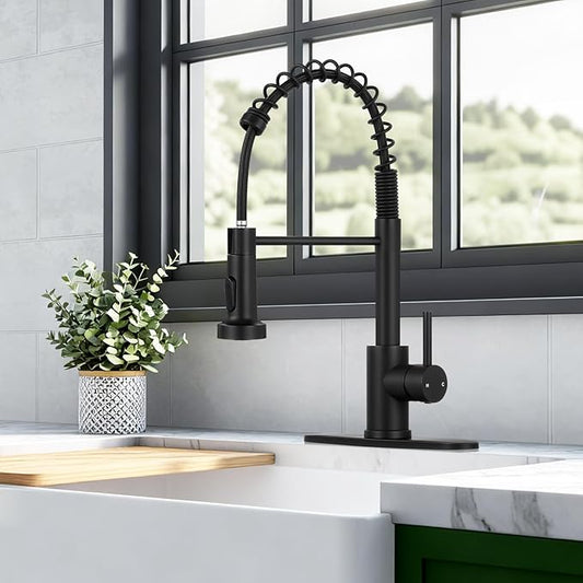 Kitchen Faucet with Pull Down Sprayer 1 Handle Pull Out Spring Sink Faucets 1 Hole Or 3 Hole Stainless Steel (Matte Black)