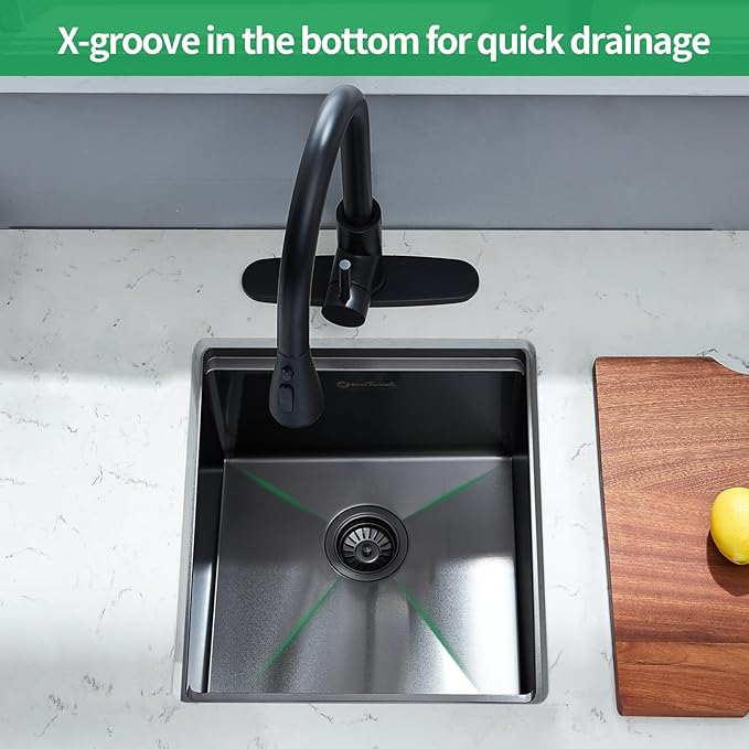 Undermount Kitchen Sink, 15 x 17 x 10 Inch Bar Sink 16 Gauge Gunmetal Black Stainless Steel Small Sink Kitchen Single Bowl Workstation with Cutting Board