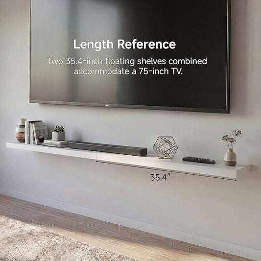INHABIT UNION White Floating Shelves Set of 2, 35.43in Wall Mounted Display Ledge Shelves for Bedroom Bathroom Living Room and Kitchen Decoration Storage
