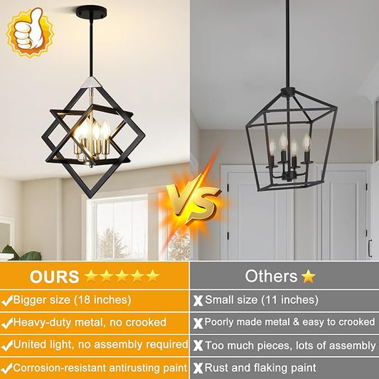 18" Modern Pendant Lights Kitchen Island, 4-Light Black + Brushed Nickel Pendant Light Fixtures, Farmhouse Chandelier Kitchen Island Lighting, Hanging Pendant Lights for Kitchen Island Entryway