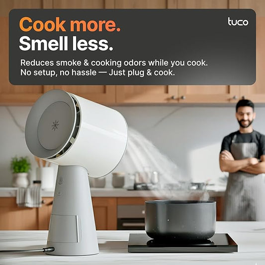 TUCO Portable Range Hood, Countertop Kitchen Exhaust Fan with 3 Speeds, 5-Layer Filter, Powerful Smoke Removal, Low Noise, Oil Cup, Air Purifier for Apartments, Dorms & Indoor BBQ Smokeless – Grey