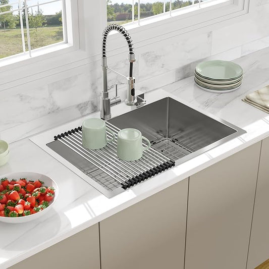 30 Drop In Kitchen Sink-Beslend Stainless Steel Topmount Sinks 16 Gauge Single Bowl Handmade Kitchen Basin 30x22x10 Inch Overmount Sink