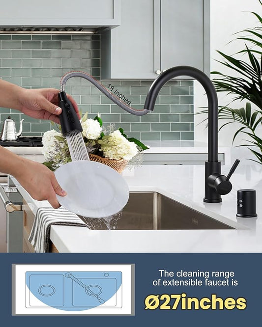Kitchen Faucet with Air Gap: WOWOW Stainless Steel Kitchen Sink Faucet and Dishwasher Air Gap Kits for Kitchen Sink 2 or 4 Hole, Matte Black Finish