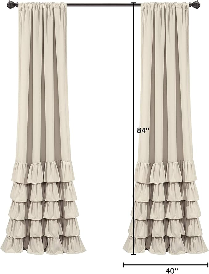 Lush Decor Allison Ruffle Light Filtering Window Curtain Panels Pair 40" W x 84" L Neutral - Coquette Curtains for Bedroom - Drapes - Ruffle Curtains Kids