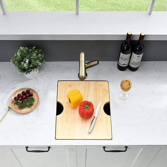 Gold Undermount Bar Sink Workstation,16x19 Small Kitchen Sink Brushed Gold Bar Sinks Undermount 18 Gauge Single Bowl Stainless Steel Kitchen Sinks with Cutting Board