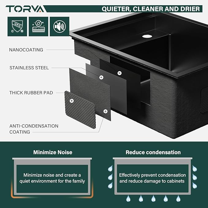 TORVA RV Kitchen Sink, 16 x 21 x 9 Inch Undermount Bar Sink 16 Gauge Stainless Steel Single Bowl Sink with Faucet Cutting Board, Dark Grey