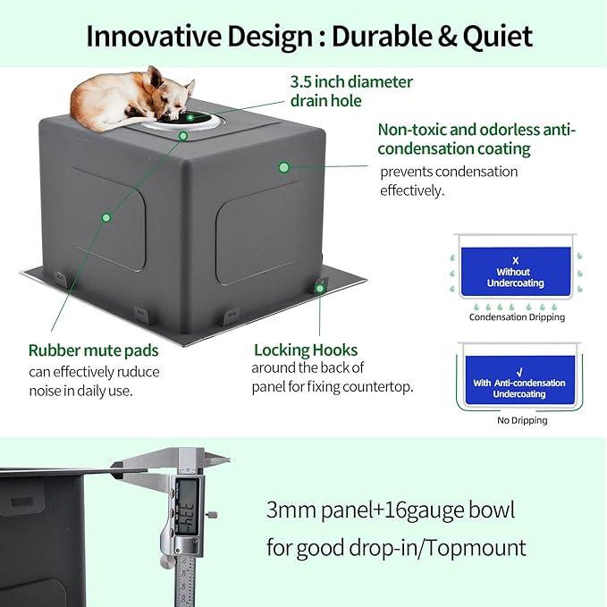 Drop In Kitchen Sink, 15 x 20 Inch Single Bowl Topmount Small Bar Sink 16 Gauge T-304 Stainless Steel Gunmetal Black Kitchen Sinks