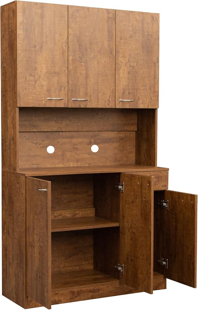 71" Tall Kitchen Pantry Cabinet,Sideboard Buffet Cabinet with 6 Doors and Shelves,Kitchen Island with Microwave Stand,Kitchen Hutch Storage Cabinet with 1 Drawer for Kitchen,Kitchen Cabinet (Walnut)