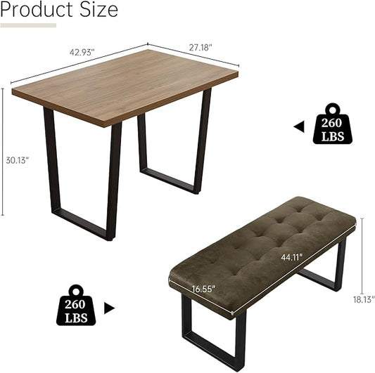 HIPIHOM 3-Piece Corner Dining Table Set with Bench, 70 Inch Space-Saving Breakfast Nook for Kitchen & Dining Room(Walnut Table & L-Seat Brown Bench)