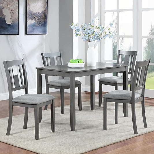 Ball & Cast Wooden Dining Chairs Set of 4, Elegant Wood Kitchen-Chairs with Padded Seat, 4 Pack Dining Room Chair-Seating Modern Side Chairs for Dining Room & Living Room, Solid Gray