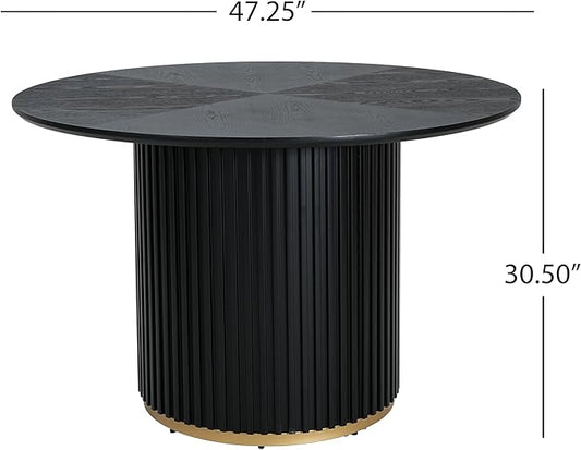 47" Max Legroom Pedestal Island Table, Rustic Dining Table with High-Grade Wood Grain, Farmhouse Dining Table for 4-5 Seats & Casual Meals, Black