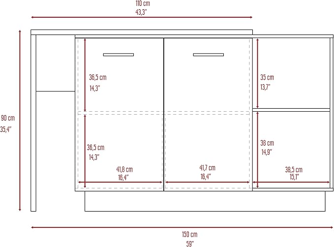 GOWE Chesterfield 2-Shelf 1-Drawer 3-Division Kitchen Island White