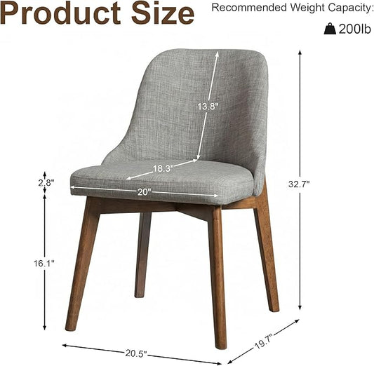 Casaphoria Set of 2 Upholstered Dining Chairs, Light Grey Fabric Kitchen Chairs with Walnut Wood Legs, Modern Accent Chairs for Dining Room, Living Room or Kitchen