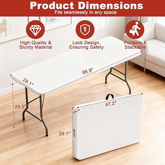 Elevon Folding Table Set of 2,8 Feet Heavy Duty Fold-in-Half Utility Table Indoor Outdoor for Camping,Picnic, Party