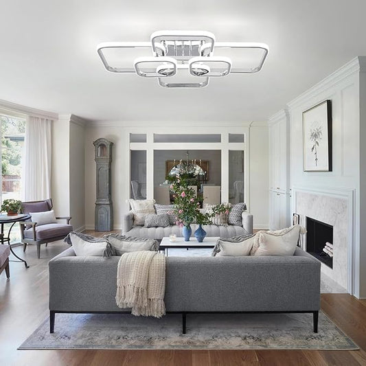 31.5" Modern LED Ceiling Light 6-Square Dimmable Ceiling Light Fixtures with Remote 3000K-6000K Chrome Close to Ceilings Lamp 60W Flush Mount Ceiling Lamp for Living Room, Bedroom