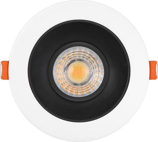 Maxxima 4 in. Ultra-Thin Recessed Anti-Glare LED Downlight - Canless IC Rated, 1200 Lumens, 5 Color Temperature Selectable 2700K/3000K/3500K/4000K/5000K, Dimmable Round White Trim Black Baffle, 90 CRI