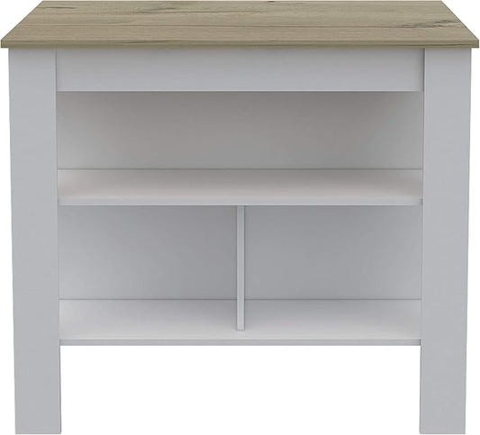 GOWE Cala Kitchen Island Antil, Three Shelves, Four Legs -Light Oak/White