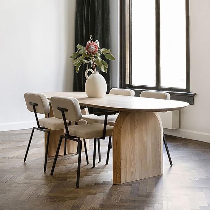 Oval Dining Table, Mid Century Modern Double Pedestal Table Large Dining Table for 4, Solid Wood Kitchen and Dining Room Table, 63" L x 27.6" W x 29.5" H
