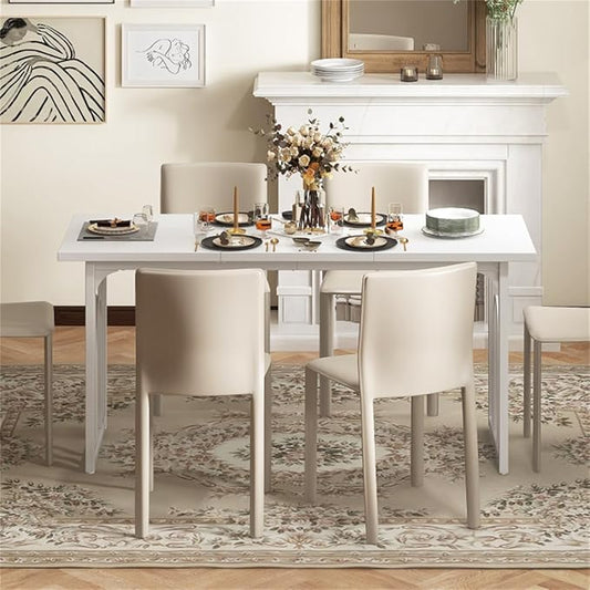 White 63" Rectangular Dining Table with Adjustable Foot Pads for Stability & Small Spaces, Narrow Kitchen Table, Space Saving Dining Tables, Kitchen Island Tables Stable Dining Table