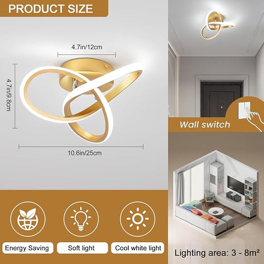 EIDISUNY Modern LED Ceiling Light,25cm 22W Flower Shape Gold LED Ceiling Lights, 6000K Cool White Light Lamp, Modern Ceiling Lights for Living Room, Bedroom, Kitchen, Hallway, Office - Brushed Gold
