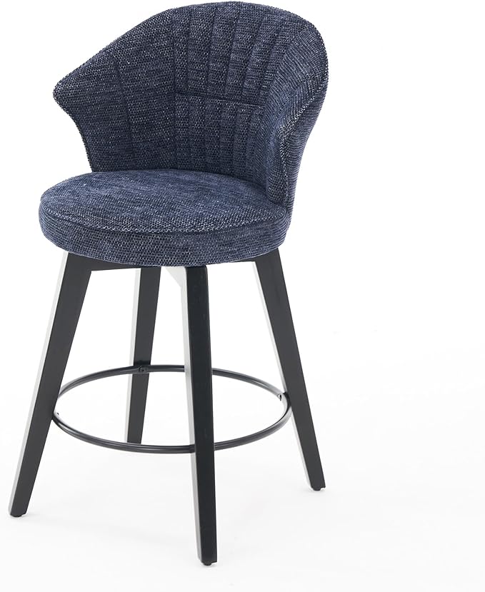 Set of 2 Wing Back Swivel Bar Stools - 25" Counter Height Adjustable Chairs with Solid Wood Legs & Stain-Resistant Chenille Upholstery, Leveling Feet for Kitchen Island, Home Pub, Blue