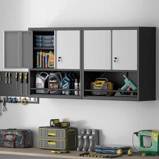 IRONFFICE Garage Cabinets,Metal Storage Cabinet with Locking Door,Lockable Wall Mount Cabinet for Storage,Hanging Cabinets for Garage,Kitchen,Office