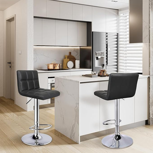 ERGOSEAT 6-Squares Back with Double Needle Adjustable Bar Stools, Set of 2, Black