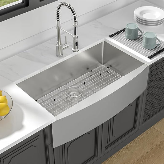 Lordear 36 Inch Farmhouse Kitchen Sink Stainless Steel Apron Front Farm Sink 16 Gauge Single Bowl Handmade Kitchen Basin with Accessories