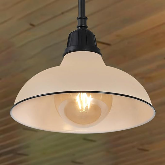 JONATHAN Y 12.25" Matte Almond 1-Light Farmhouse Indoor/Outdoor LED Pendant Iron Hanging Light, and Black Metal Shade, Rustic Ceiling Lamp for Kitchen Island, LED Bulb Included (JYL7611J)
