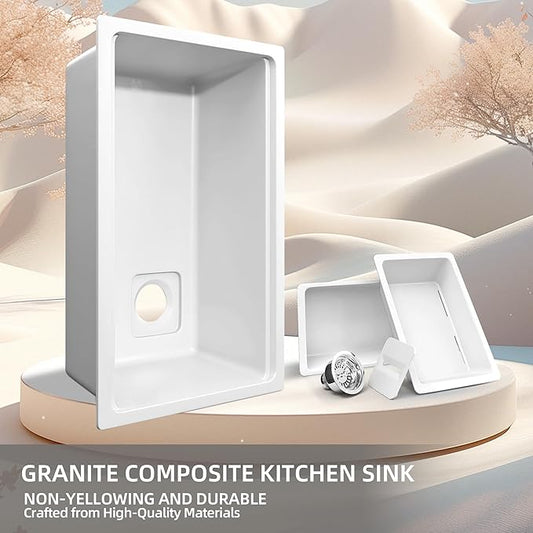 33 in. White Undermount Workstation Kitchen Sink Granite Composite Drop-in Sink Deep Modern Farmhouse Sink Single Bowl 33x19 with Accessory Kit