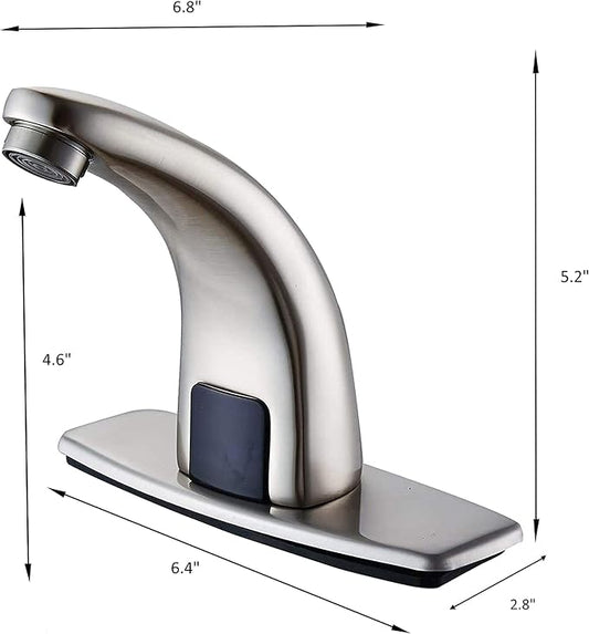 Automatic Sensor Touchless Bathroom Faucet Brushed Nickel,Motion Activated Hands-Free Lavatory Vanity Touch-Free Solid Brass Auto Sensor Sink Faucet