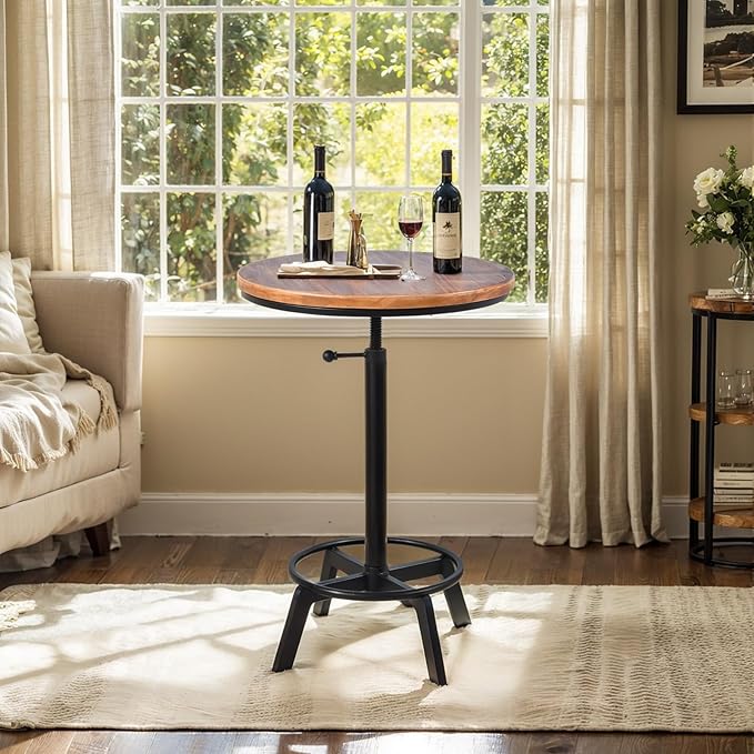 LOKKHAN Adjustable Swivel Bar Table 30"-35.4" Round Wood Tabletop 23.6" Dia, Rustic Industrial Kitchen Dining Living Party Office Coffee Bistro Breakfast Pub Table,Space-Saving