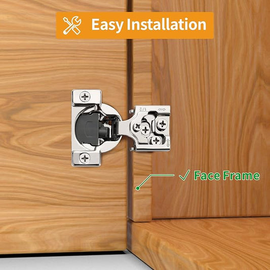 Chibery 50 Pack 1/2" Overlay 3D Soft Close Concealed Hinge for Face Frame Door, Smooth Slow Self Closing Hinges, Satin Nickel, Hidden 105ยฐ Open Angle Stainless Steel Hinge for Kitchen Cabinet Door
