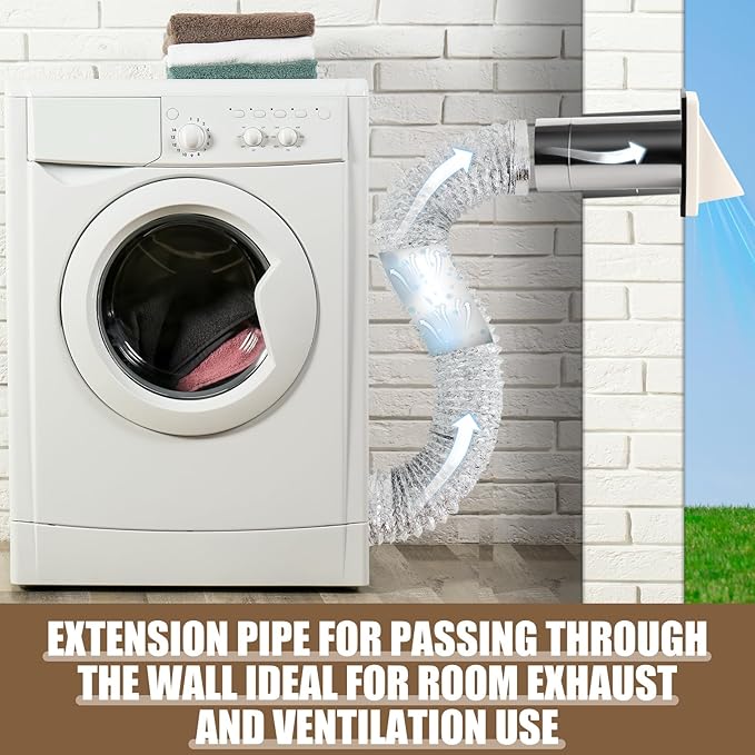 Gisafai 6 Inch Outside Hooded Wall Vent Stainless Steel Exhaust Vent Cover Cap with Extension Pipe Grille Screen Backdraft Damper for Range Hood Whole House Fans and Commercial Ventilation Systems