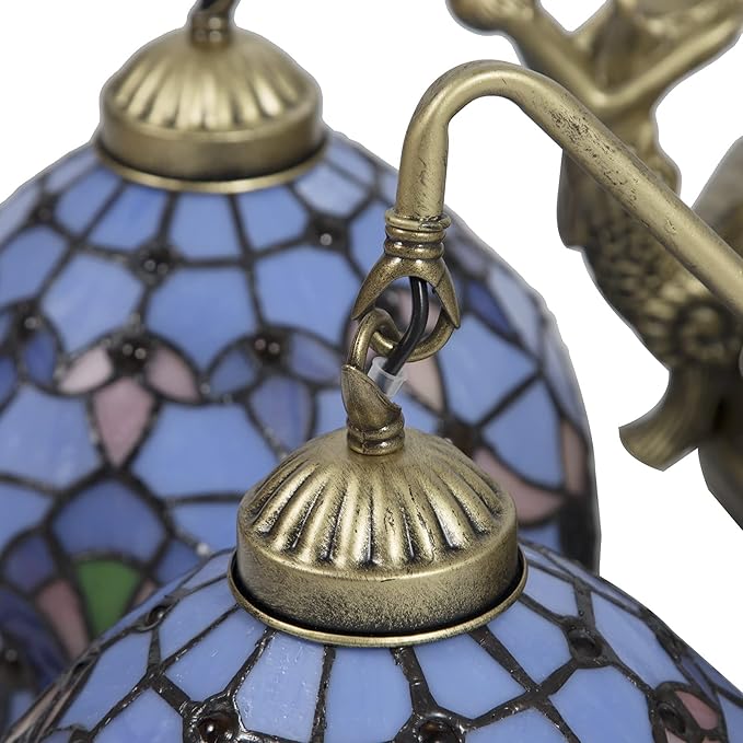 Wall Sconce Lighting with Mermaid 2-Light Antique Wall Light Fixture Stained Glass Bowl Shade Bronze Finish Retro Vintage Wall Lamp for Bedroom Hallway Stairway Balcony Bathroom (Blue)