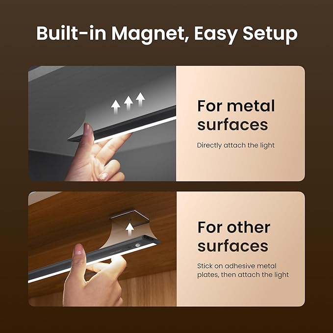 Under Cabinet Lighting, Motion Sensor Under Counter Lights for Kitchen, 66 LED Rechargeable Closet Light Fixture, Stepless Dimming, 4000K Wireless Light for Counter, Wardrobe, Hallway, Stairs