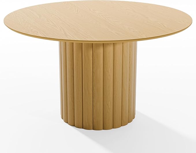 Casaphoria 52" Round Dining Table, Modern Wood Kitchen Table with Cylindrical Wide Bar Protruding Base for Living Room & Dining Room, Easy Assembly Farmhouse Furniture for 4-6, Oak