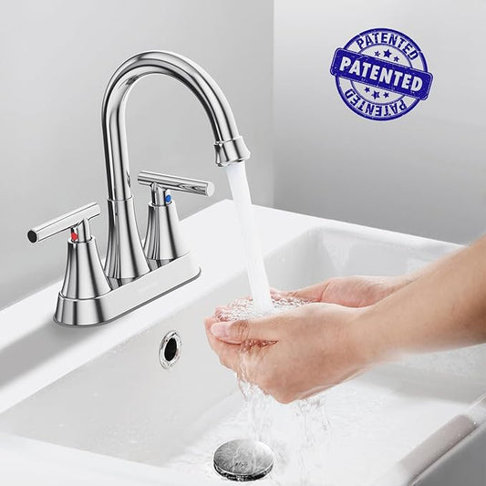 Bathroom Faucets for Sink 3 Hole, Hurran 4 inch Chrome Bathroom Sink Faucet with Pop-up Drain and Supply Hoses, Stainless Steel Lead-Free Centerset Utility Faucet for Vanity RV, 2 Pack